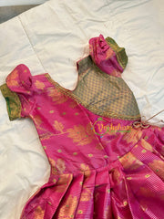 Pink with Green Indian Traditional Dress for Girls- Girls Gown -VS1236