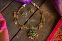 Traditional Golden Beads Adigai - Green & Blue Stone-G577