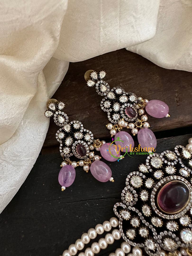 Pearl Victorian Diamond High Neck Choker-RED-VV090