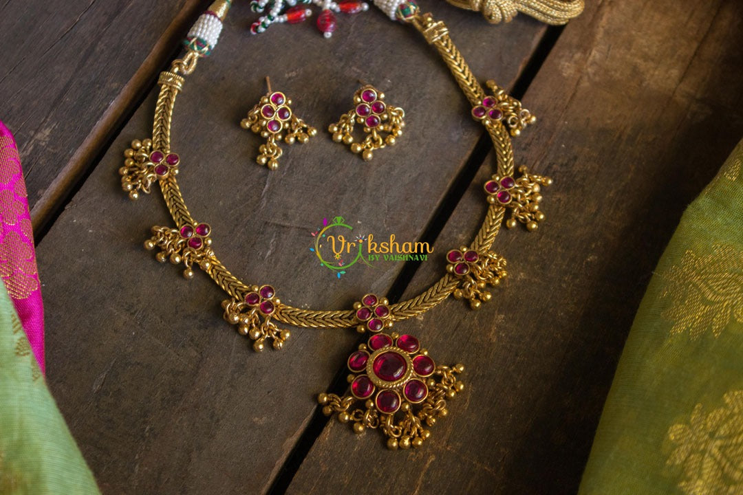 Traditional Golden Beads Adigai - Red Stones-G580