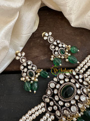 Pearl Victorian Diamond High Neck Choker-Green-VV076