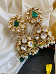 Precious Jadau Kundan Jhumkas -Green White-J604