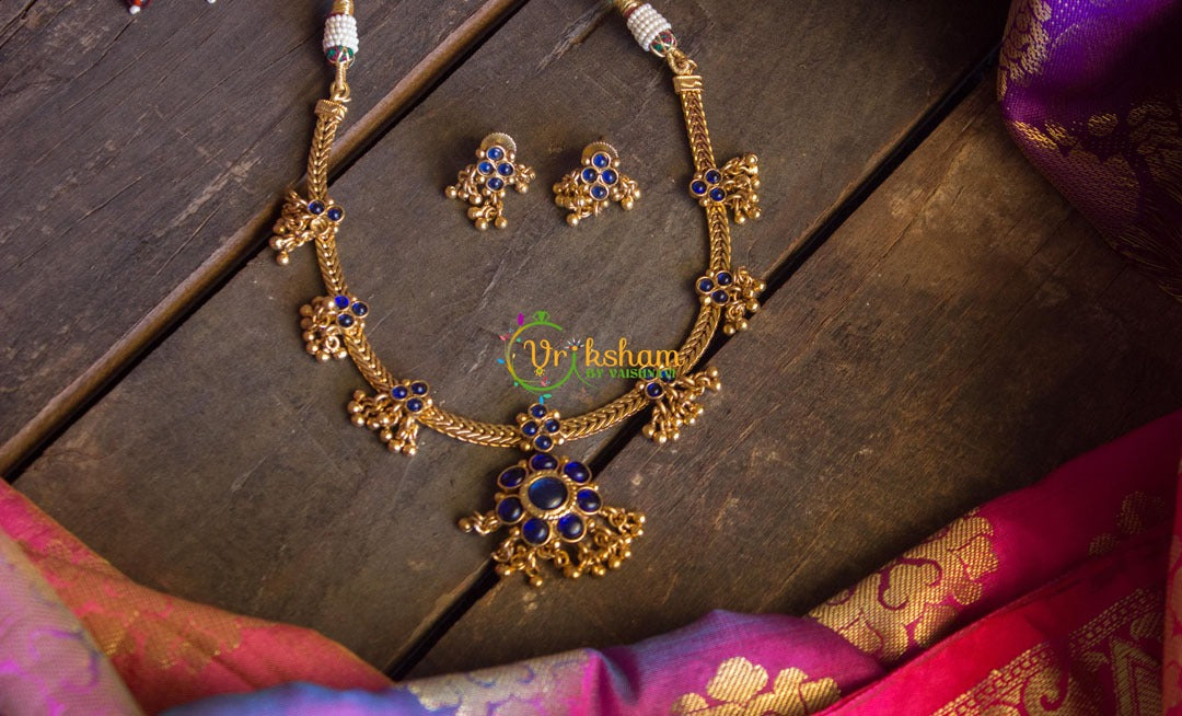 Traditional Golden Beads Adigai - Blue-G583