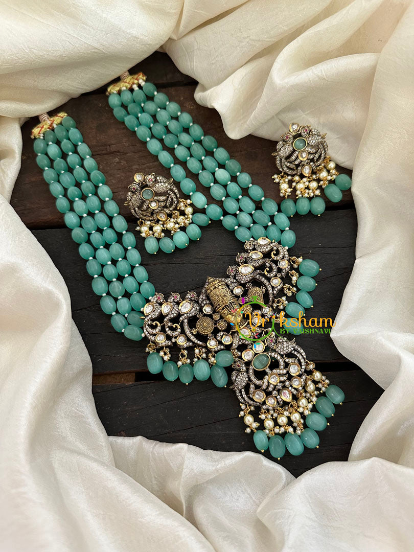 Aqua Green Bead Victorian Diamond Vishnu Neckpiece-VV077