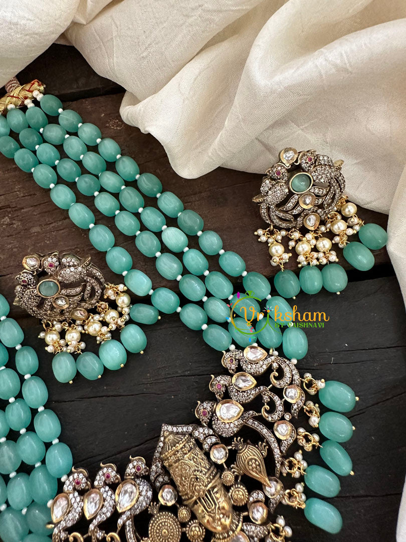 Aqua Green Bead Victorian Diamond Vishnu Neckpiece-VV077