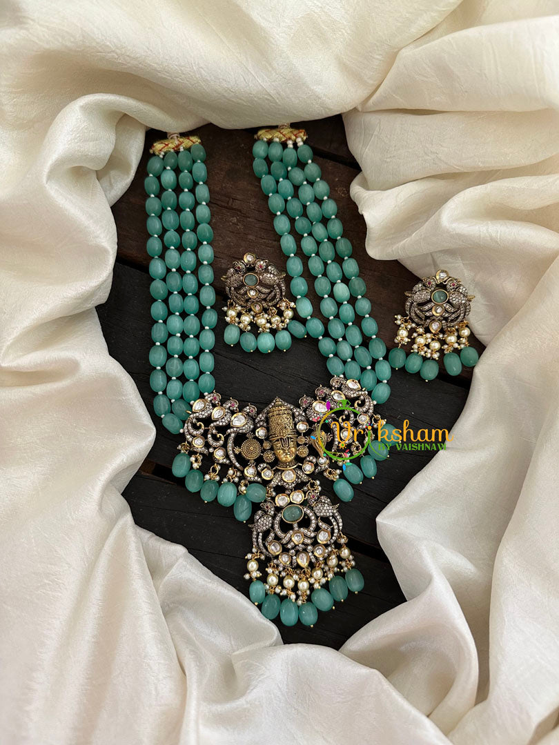 Aqua Green Bead Victorian Diamond Vishnu Neckpiece-VV077
