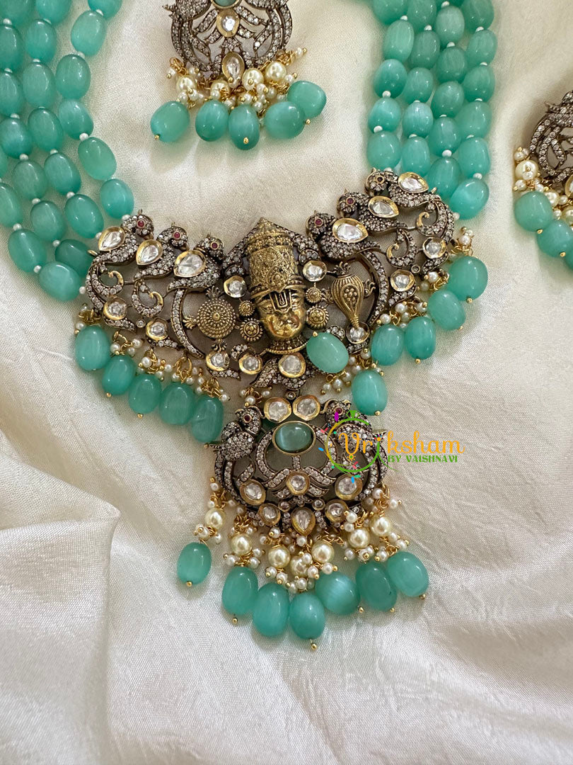Aqua Green Bead Victorian Diamond Vishnu Neckpiece-VV077