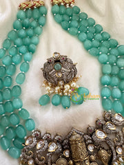 Aqua Green Bead Victorian Diamond Vishnu Neckpiece-VV077