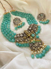 Aqua Green Bead Victorian Diamond Vishnu Neckpiece-VV077
