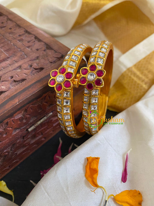 Precious Kundan Jadau Screw Bangle-White-J557