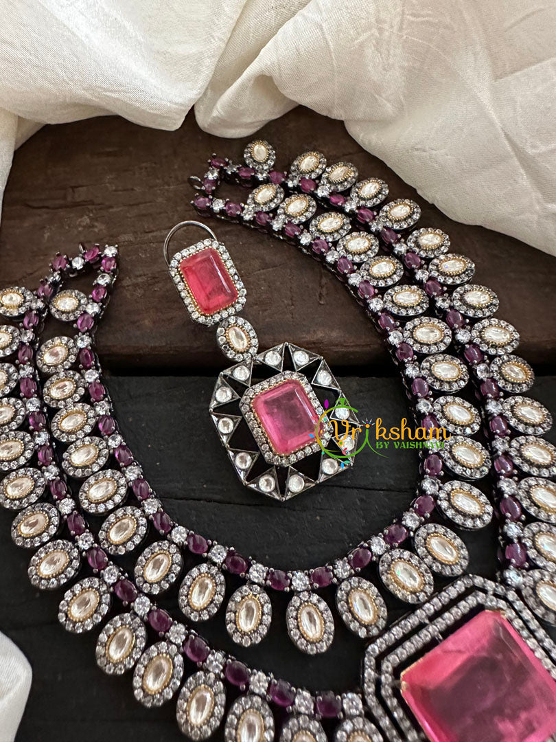 Pink Victorian Diamond Short Neckpeice -VV074