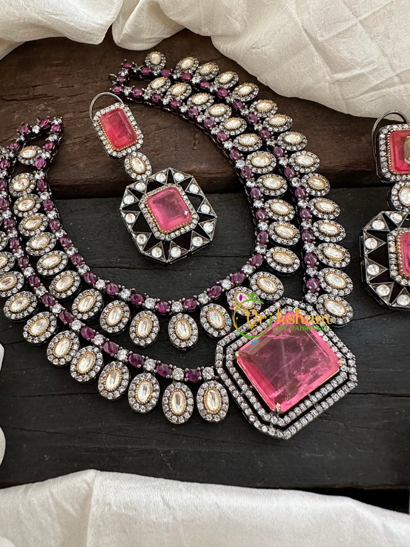 Pink Victorian Diamond Short Neckpeice -VV074