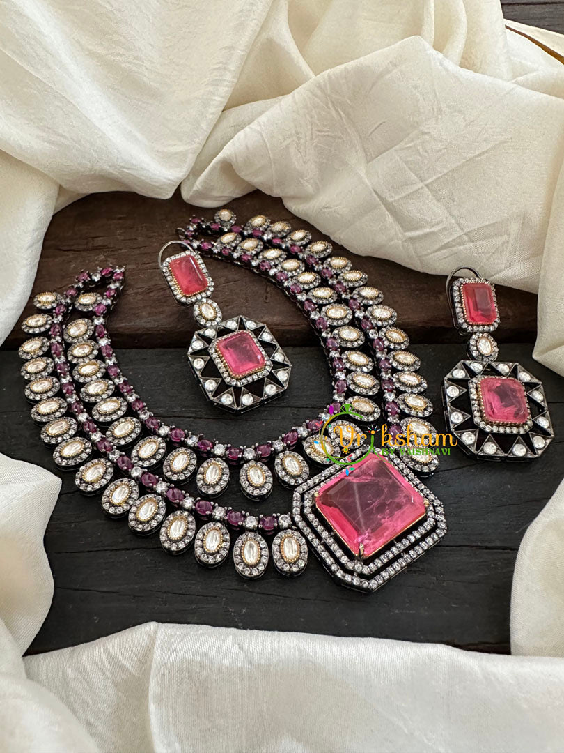 Pink Victorian Diamond Short Neckpeice -VV074