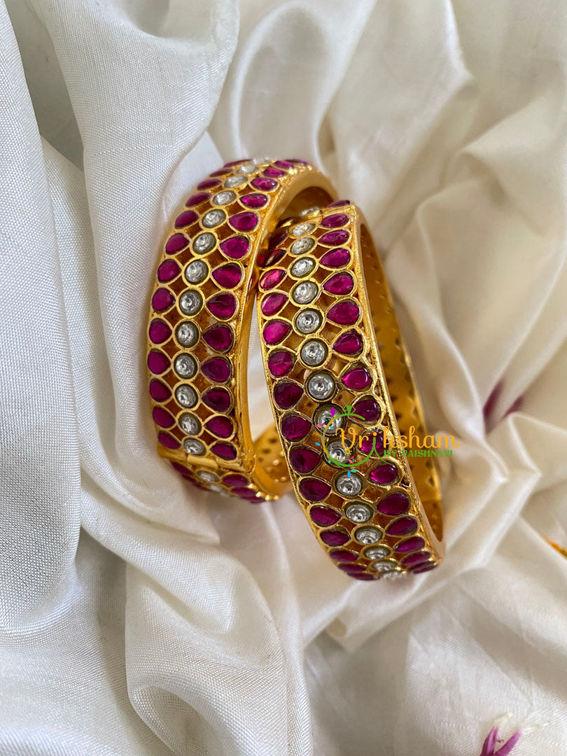 Precious Kundan Jadau Screw Bangle-White Pink-J558