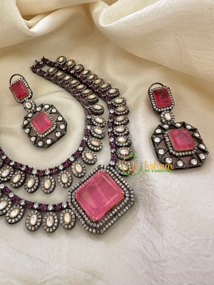 Pink Victorian Diamond Short Neckpeice -VV074