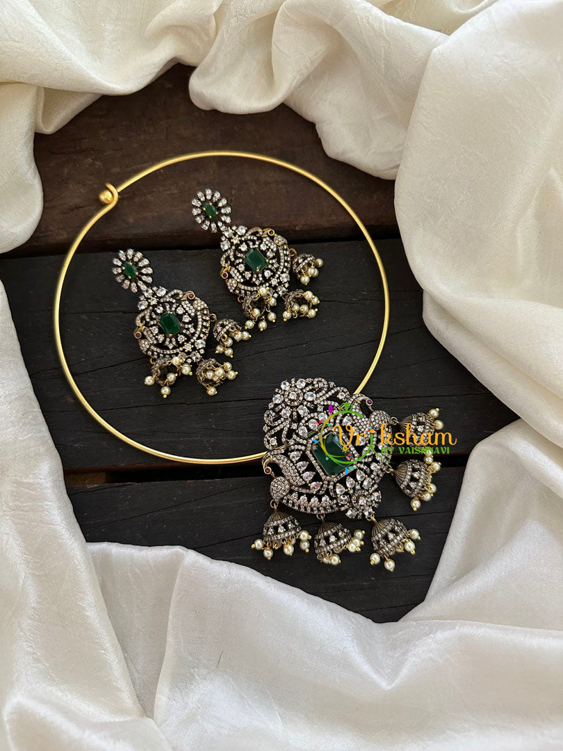 Victorian Diamond Hasli Choker Neckpiece -Green -VV141