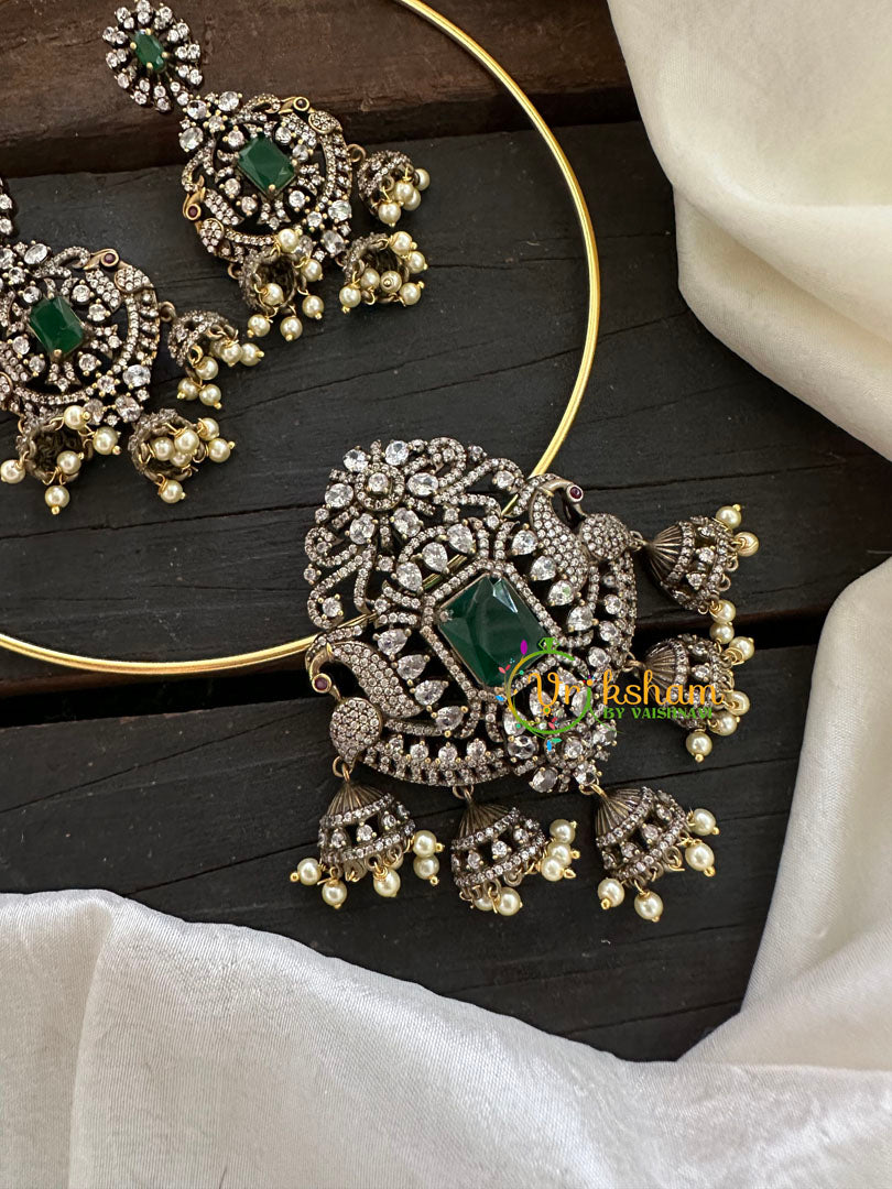 Victorian Diamond Hasli Choker Neckpiece -Green -VV141