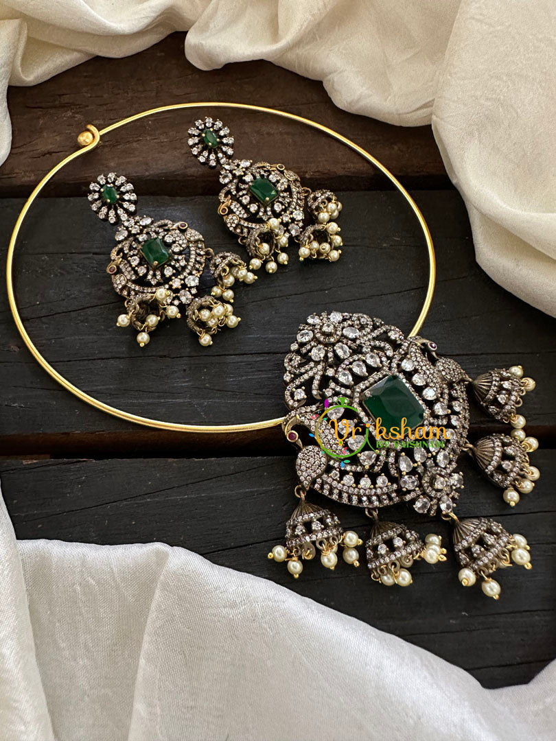 Victorian Diamond Hasli Choker Neckpiece -Green -VV141