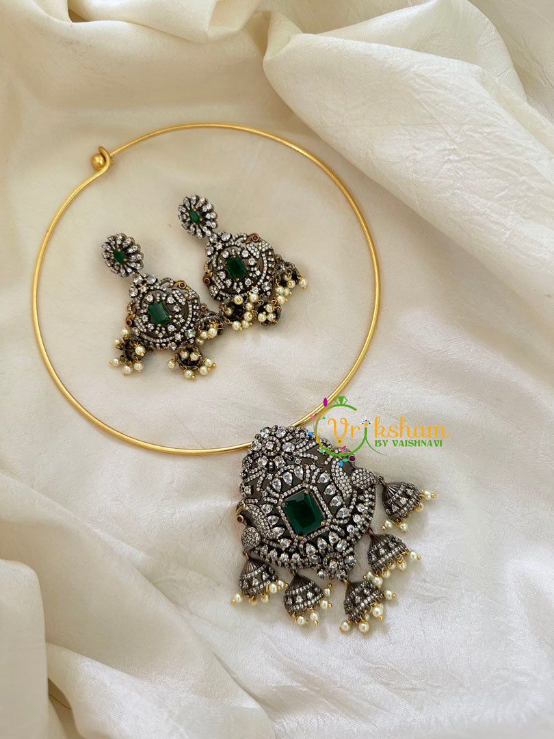 Victorian Diamond Hasli Choker Neckpiece -Green -VV141