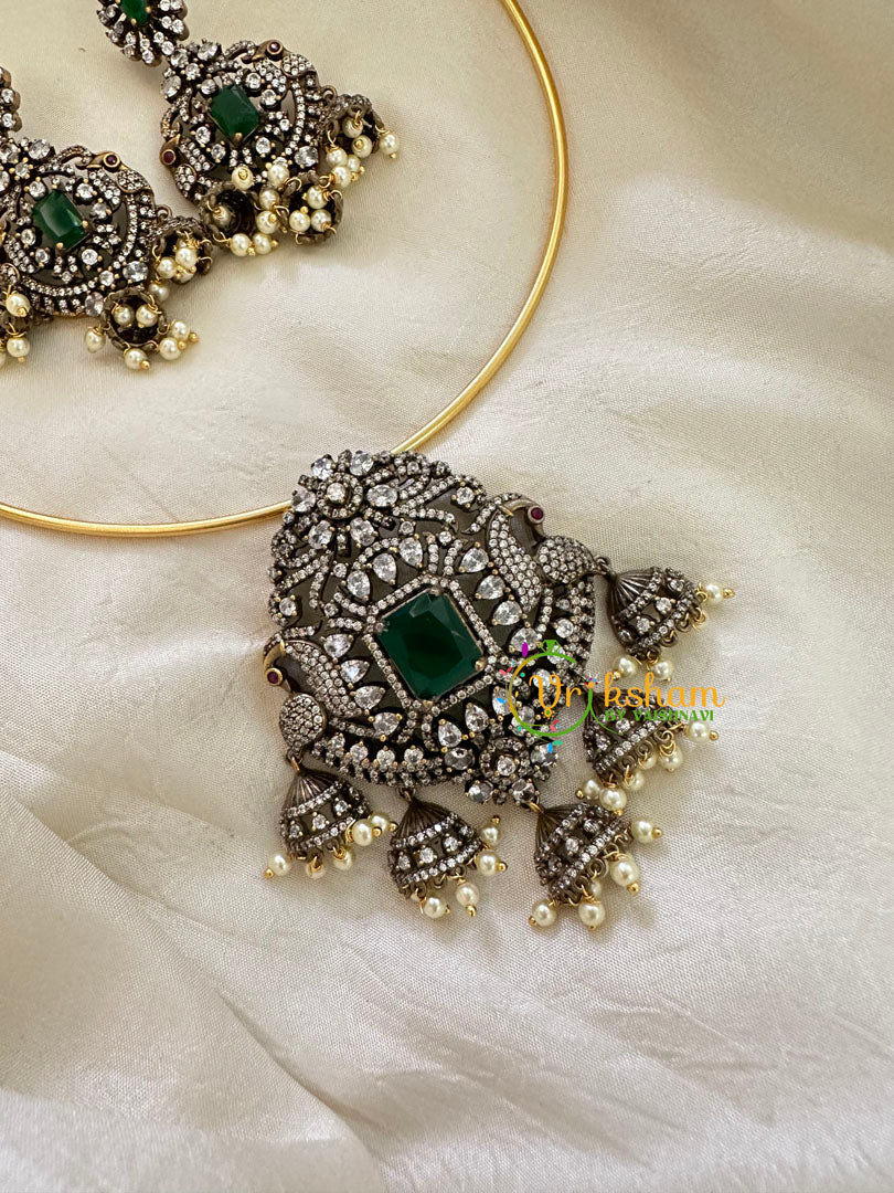 Victorian Diamond Hasli Choker Neckpiece -Green -VV141