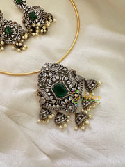 Victorian Diamond Hasli Choker Neckpiece -Green -VV141