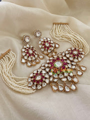 Pearl Victorian Diamond High Neck Choker-Red White-VV098