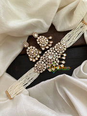 Pearl Victorian Diamond High Neck Choker-White-VV097