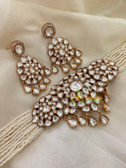 Pearl Victorian Diamond High Neck Choker-White-VV097