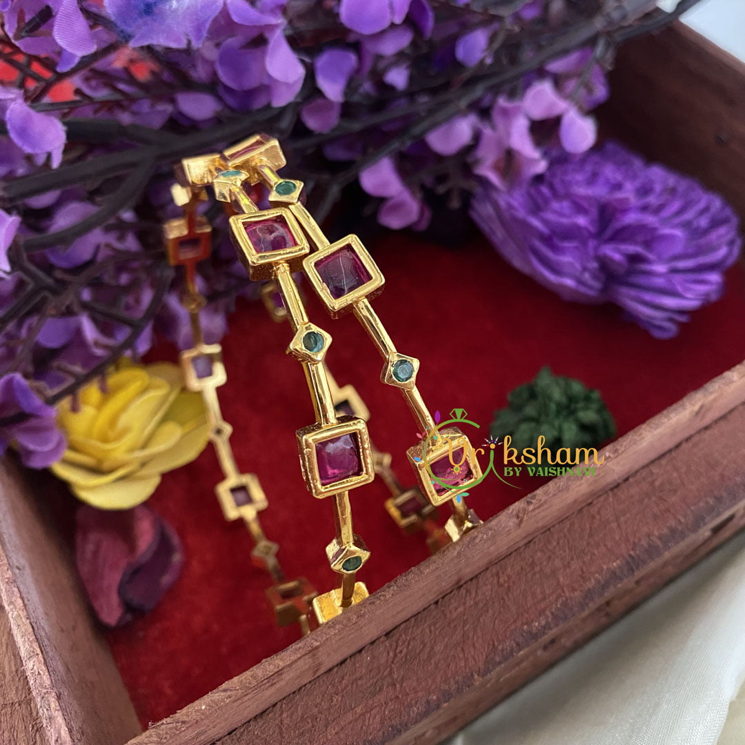 Premium AD Stone Bangles-Red Green-G6800