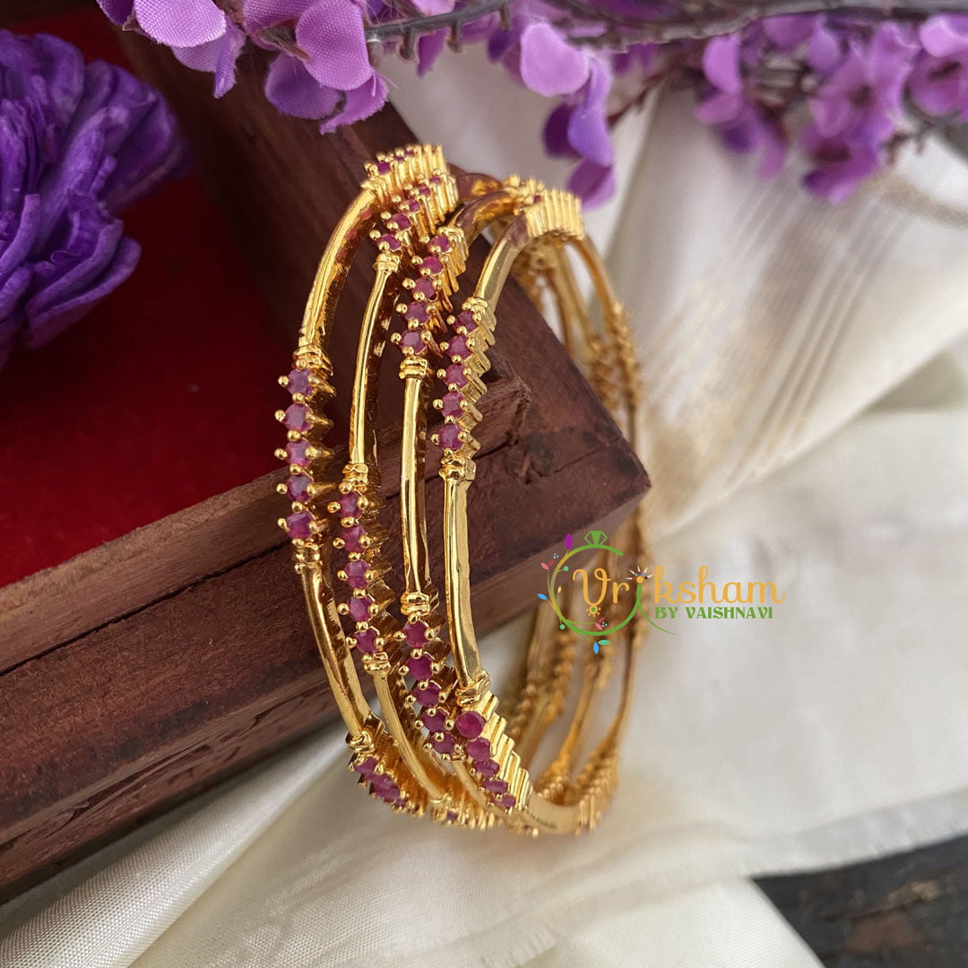 Premium AD Stone Bangles -Red-G6832