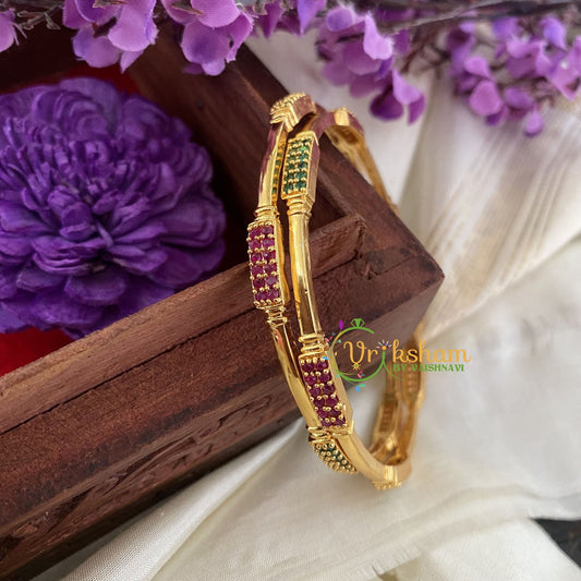 Premium AD Stone Bangles -Red Green-G6822