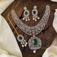 Green Bridal American Diamond Short Neckpiece -G10827