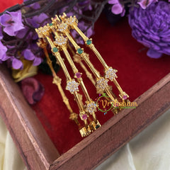 Premium AD Stone Bangles -Star-Red Green-G6823