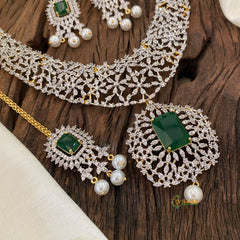 Green Bridal American Diamond Short Neckpiece -G10827