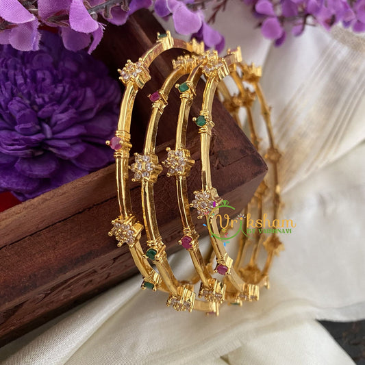 Premium AD Stone Bangles -Star-Red Green-G6823