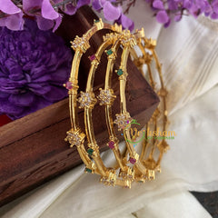 Premium AD Stone Bangles -Star-Red Green-G6823