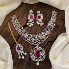 Red Bridal American Diamond Short Neckpiece -G10828