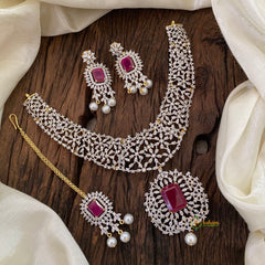 Red Bridal American Diamond Short Neckpiece -G10828