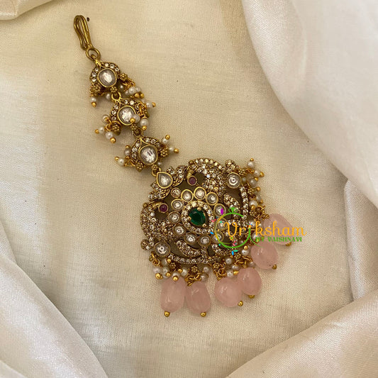 Pink Bead Victorian Diamond Maang Tikka -VV520