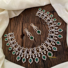 Green Bridal American Diamond Short Neckpiece -G10824