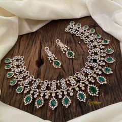 Green Bridal American Diamond Short Neckpiece -G10824