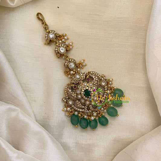 Green Bead Victorian Diamond Maang Tikka -VV519