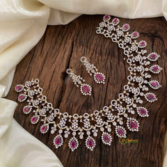 Red Pink Bridal American Diamond Short Neckpiece -G10825