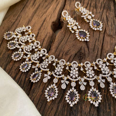 Purple Bridal American Diamond Short Neckpiece -G10826