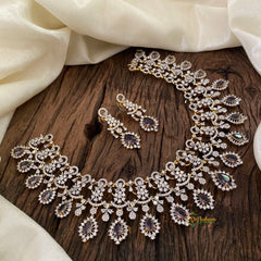 Purple Bridal American Diamond Short Neckpiece -G10826