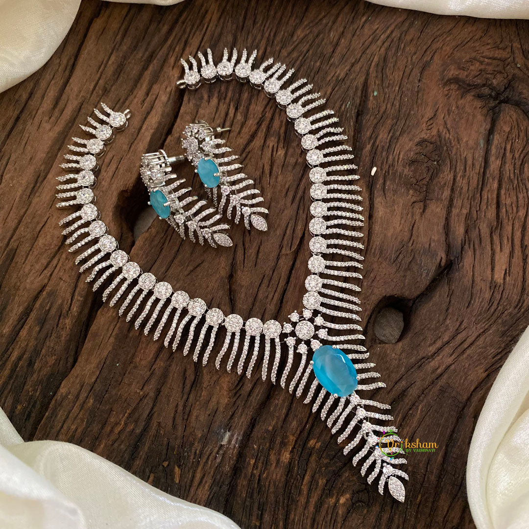 Light Blue Bridal American Diamond Short Neckpiece -G10809