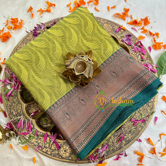 Lime Green Kora Muslin Saree-VS1704