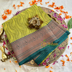 Lime Green Kora Muslin Saree-VS1704