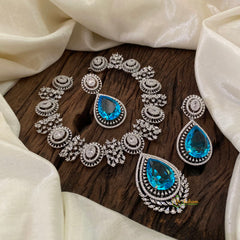 Sea Blue American Diamond Short Neckpiece -G10829