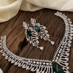 Green Bridal American Diamond Short Neckpiece -G10812